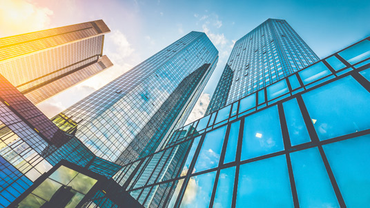 Skyscrapers with sun reflection
