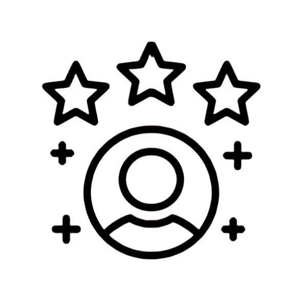 Person in circle with stars above