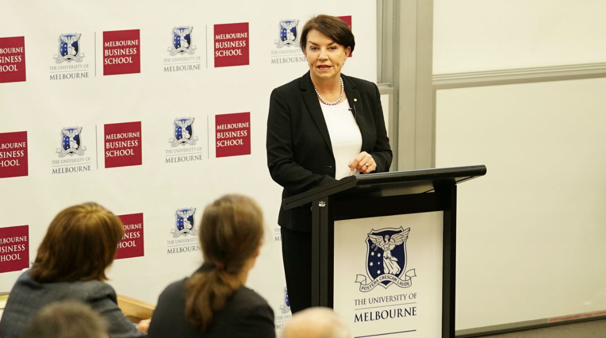 Australian Bankers Association CEO Anna Bligh speaking at the Competition in Banking Conference at Melbourne Business School in June 2018