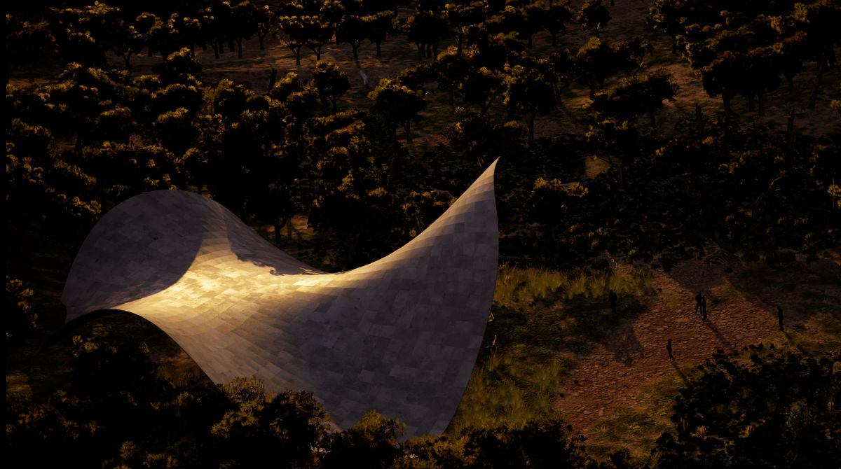 Conceptual vaulted pavilion using Curvecrete's structural panelling technique. Image: Daniel Prohasky, Marcus Cher and Travis Gemmill