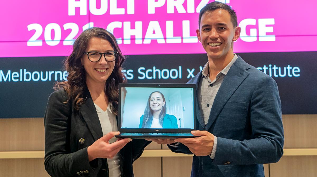 Bianca Eden, Sukriti Khorana and Jason Whitehill from Melbourne Business School Hult Prize team Brains for Grains