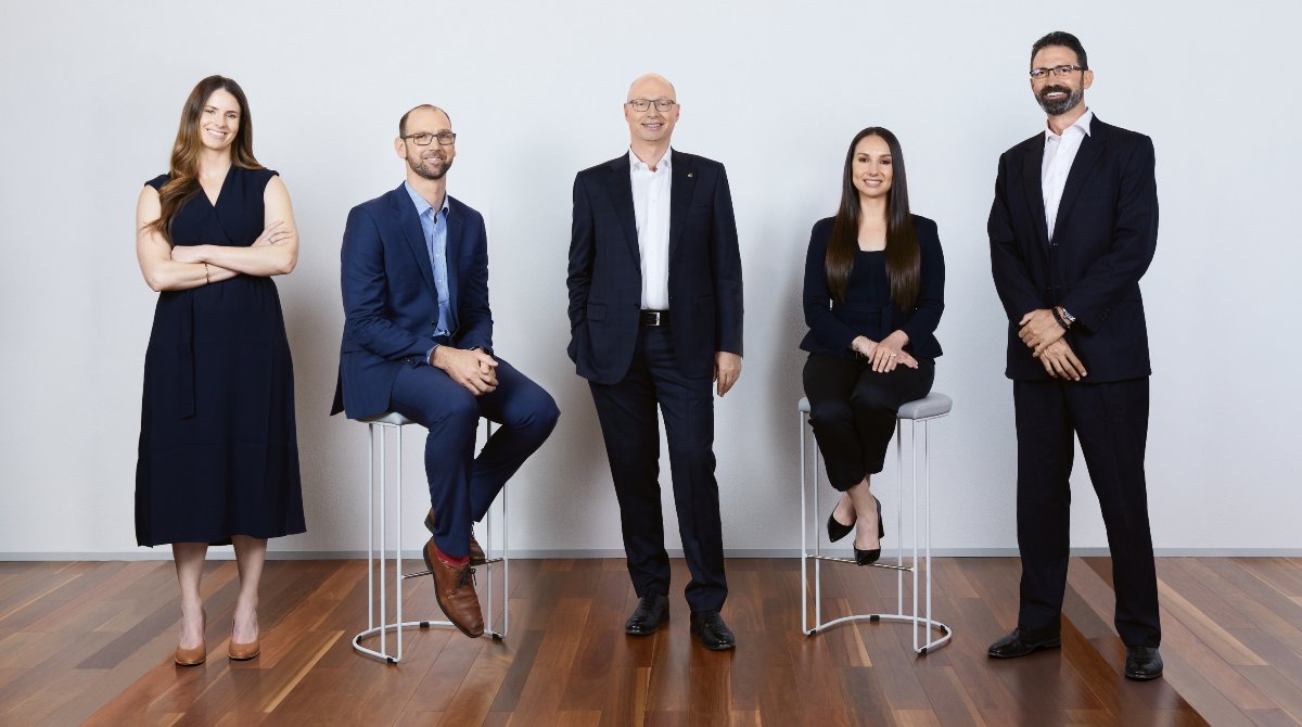 Katharine Bingham, Michael Lambden, David Gall, Jessica Maglio and Peter Stephens from NAB's green bankers program with Melbourne Business School