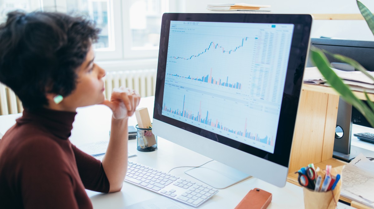 female ceo looking at stock options