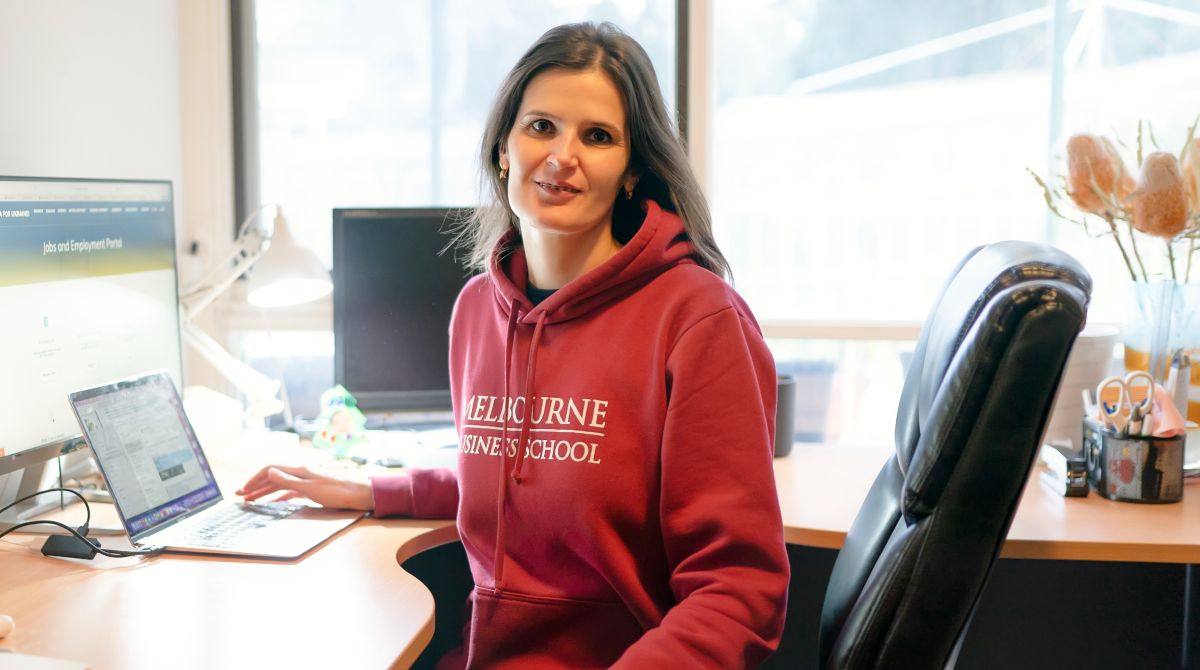 MBS-student-and-Ukrainian-refugee-advocate-Olha-Lyeskakova-at-her-desk