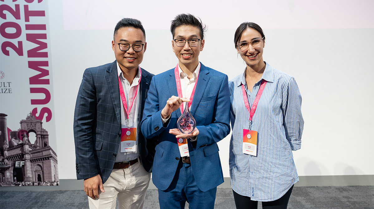 Hult Prize 2023 semifinalists from Melbourne Business School. L to R: Zhaojie Yan, Zane Ng, Sunjit Bhatt