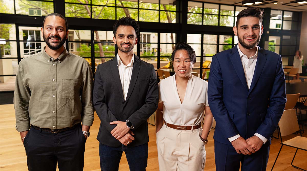 Part-time MBA student Alex Spoljar and Full-time MBA students Khai Huei Ng, Rahul Sapre and Karan Chopra (January 2024)